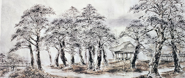 구림마을 회사정의 가을 – 수묵담채, 140cm × 300cm /원문 백승돈 작/2001
